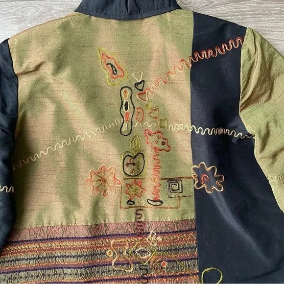 Allure Multicolor Patchwork Button-Front Jacket - Black, Olive, Rust - Picture 12 of 16